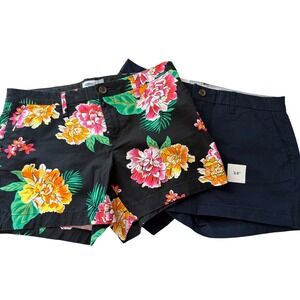 Old Navy‎ Shorts Lot 2 ,sz 8 Black Floral Tropical ,Navy Blue Chino 3.5 Inseam